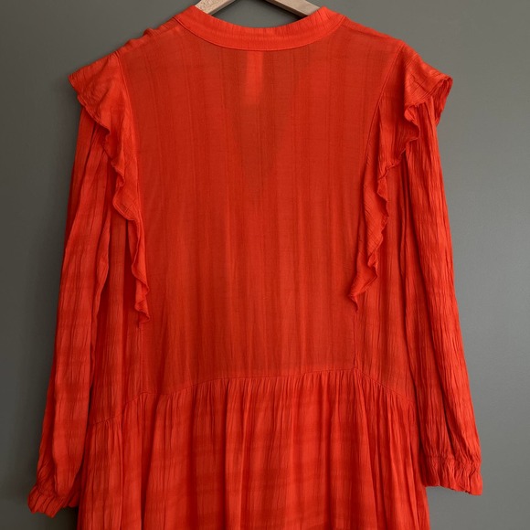 Anthropologie Amadi Rossi Dress Size Large Red Orange Ruffles Gauzy‎ Lightweight - Picture 15 of 16